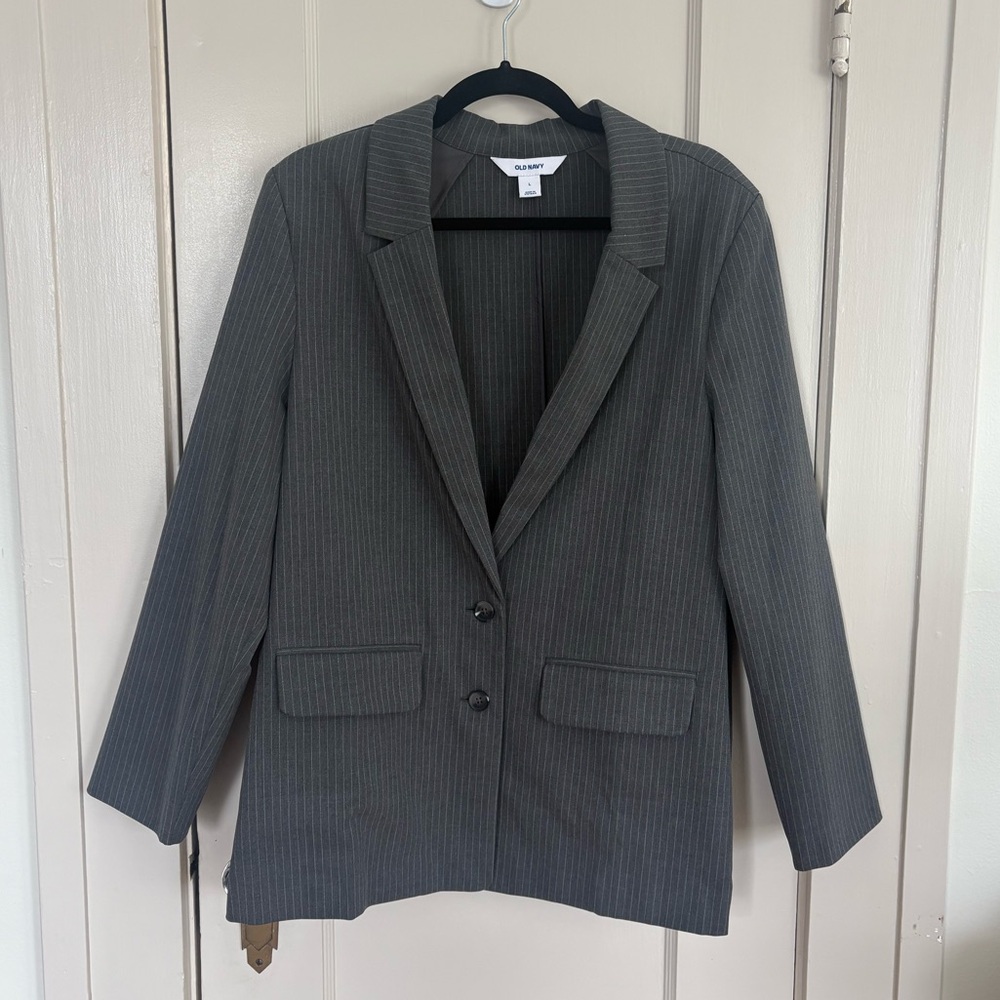 Old Navy Large Gray Pinstripe Relaxed Twill Blazer New Without Tags